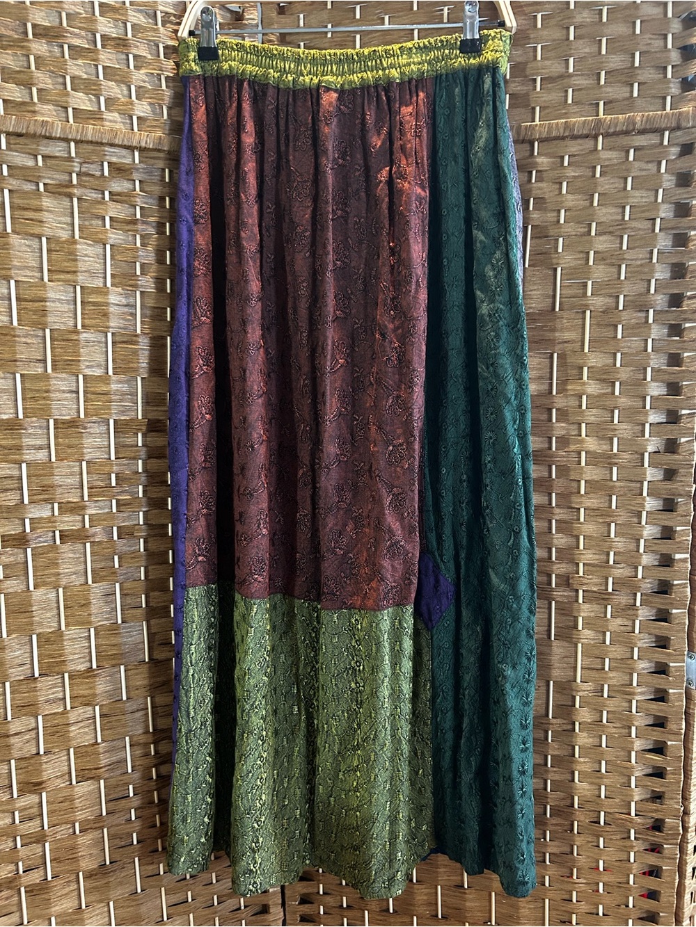 Sacred Threads Patchwork Boho Maxi Skirt Rayon Festival Hippie NWT M/L Boho